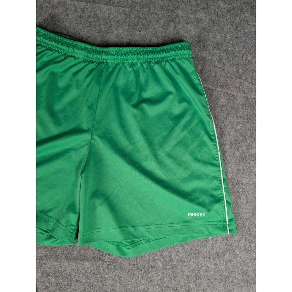 Reebok Mens Athletic Shorts Green White Piping Elastic Waist Drawstring Mesh